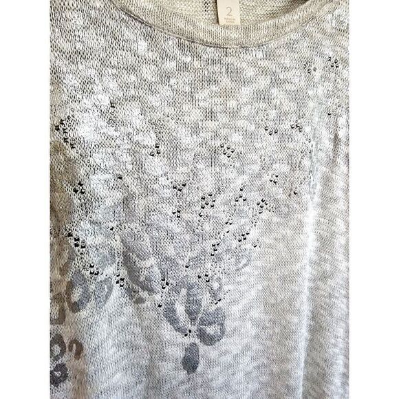Chico’s 2 Silver‎ Sweater Lightweight Animal Print Sz Large Beaded Stretch - Picture 3 of 5